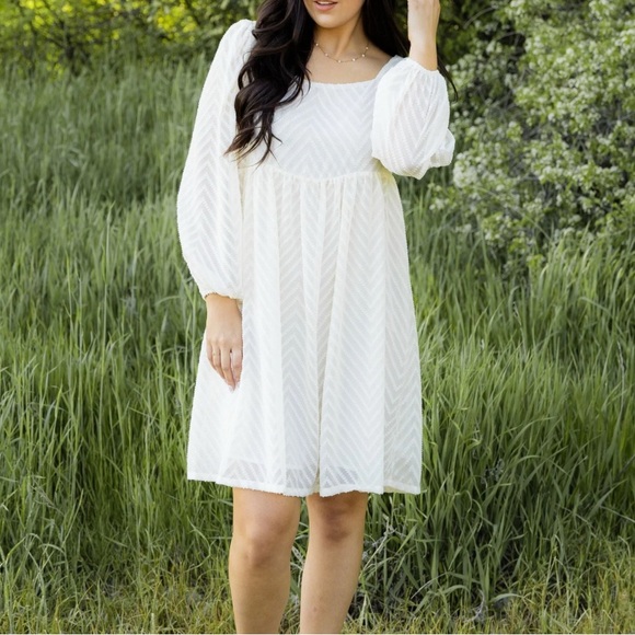 Indie & Co Dresses & Skirts - Indie & Co Camren Cream Long Sleeve Dress with Chevron Design size Medium